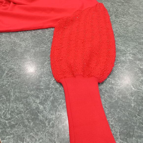 Nanette Lapore Puff Balloon Sparkle Sleeve Crewneck Sweater NWT Red - Picture 11 of 11